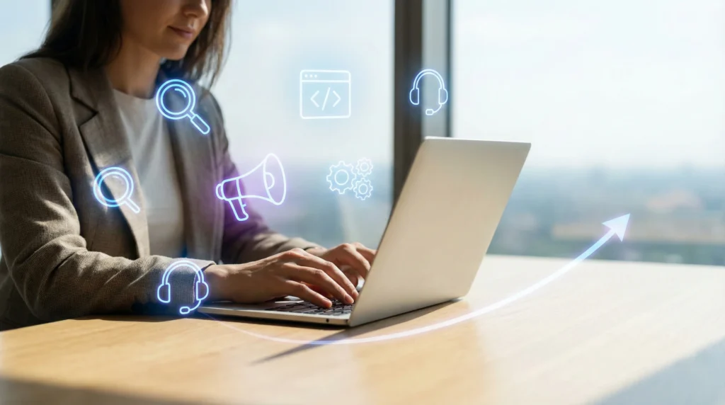 AI tools for startups. Founder using AI-powered workflow to move from idea to execution