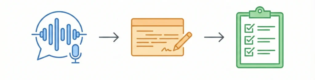 Meeting summary transformed into action items and follow-ups