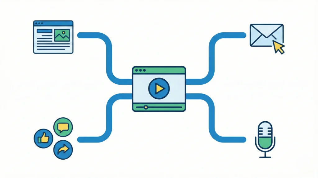 Content repurposing diagram from one idea into multiple formats