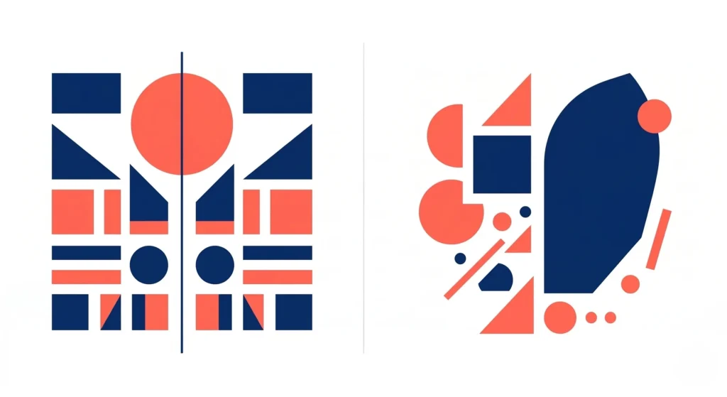Symmetrical and asymmetrical balance in graphic design side by side comparison